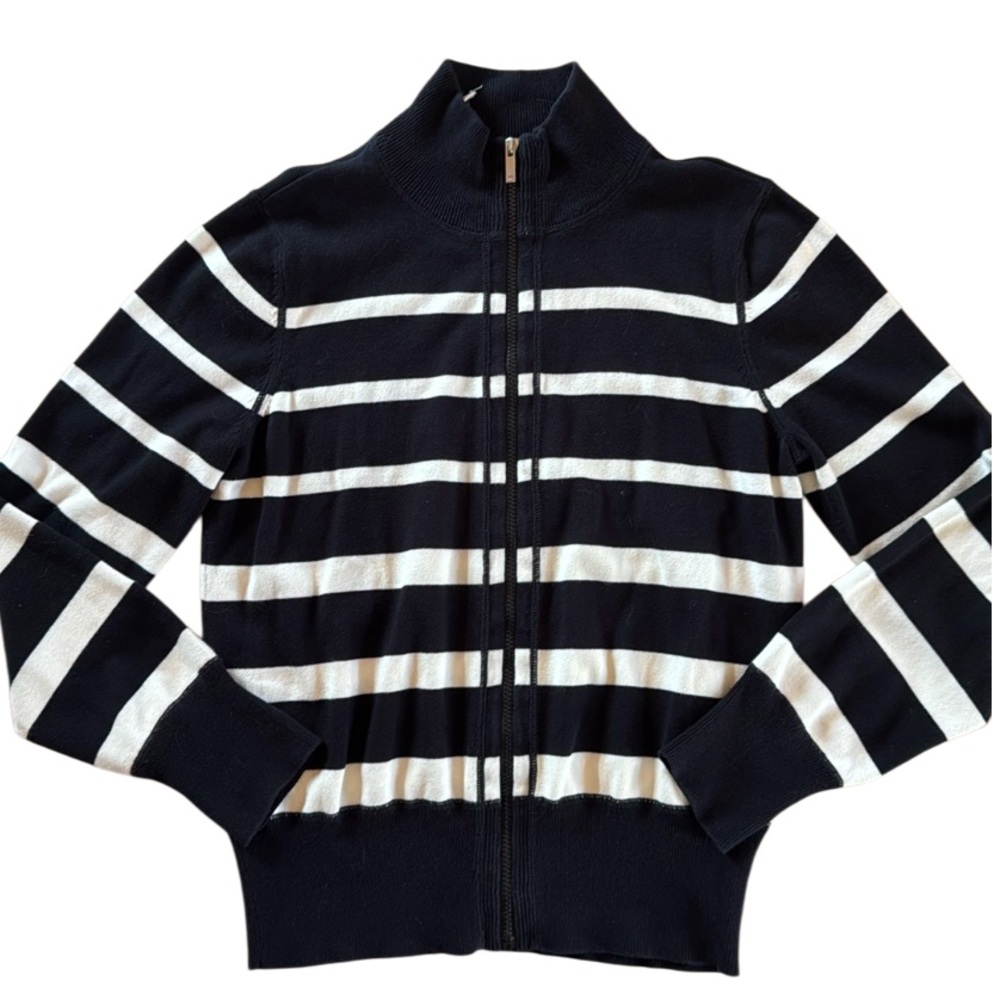 JONES OF NEW YORK BLACK & WHITE STRIPE SWEATER 100% COTTON SZ XL